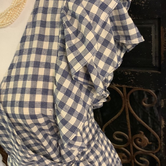 NEW Max Studio Feminine Ruffle Blue Plaid Midi Dress Large - Picture 6 of 15